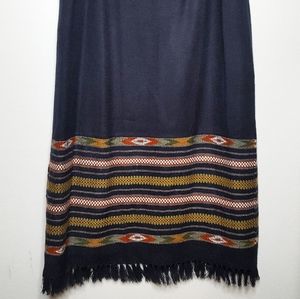 Vintage Black Aztec Skirt with Fringe